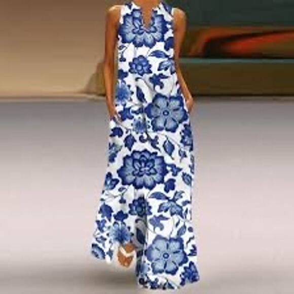 MSRP 49 NEW Large Floral Print V Neck Maxi Size S-M ~ SAME DAY SHIP or NEXT DAY - Picture 1 of 7